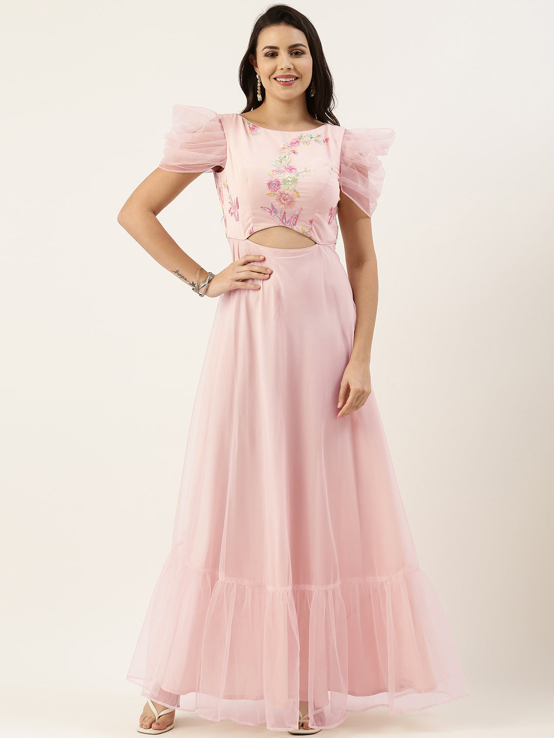 Peach-Georgette-Embroidered-Boat-Neck-Gown