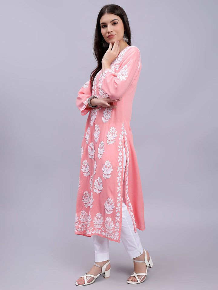 Peach Modal Handwoven Chikankari Kurti