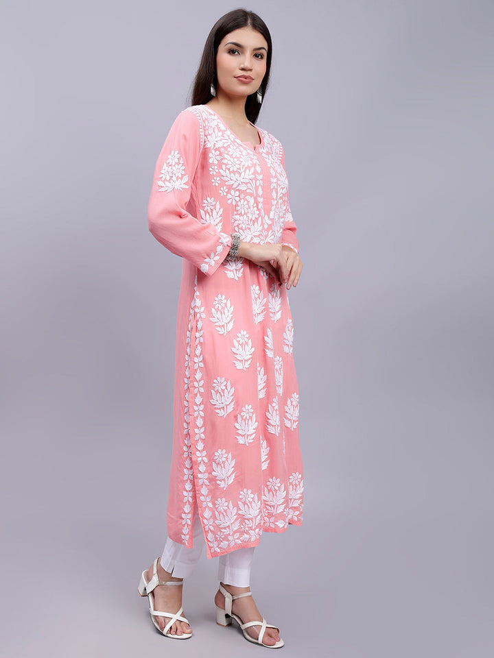 Peach Modal Handwoven Chikankari Kurti