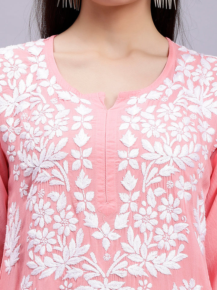 Peach Modal Handwoven Chikankari Kurti