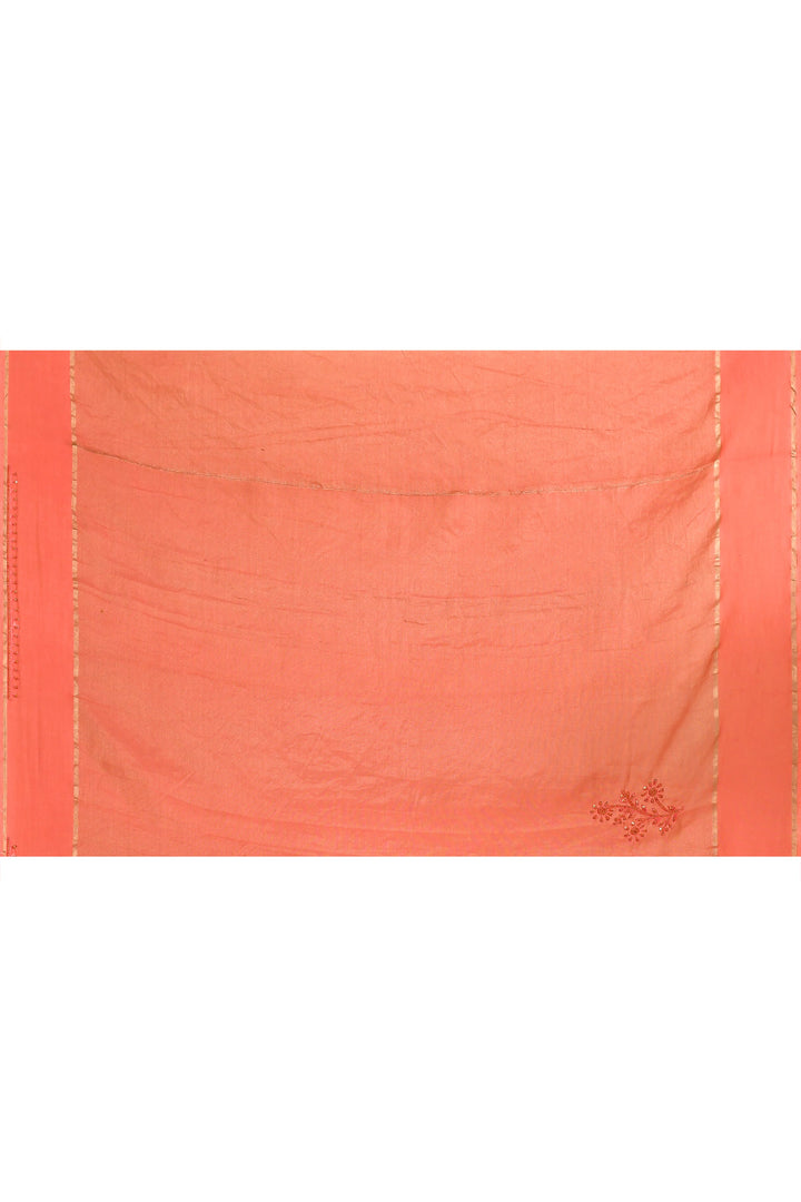 Peach Solid Pure Linen Embroidered Banarasi Saree