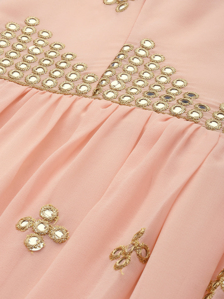 Peach Shisha Embroidered Strap Neck Dress