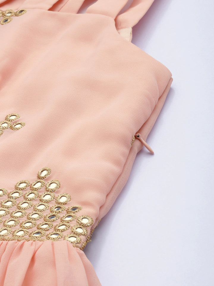 Peach Shisha Embroidered Strap Neck Dress