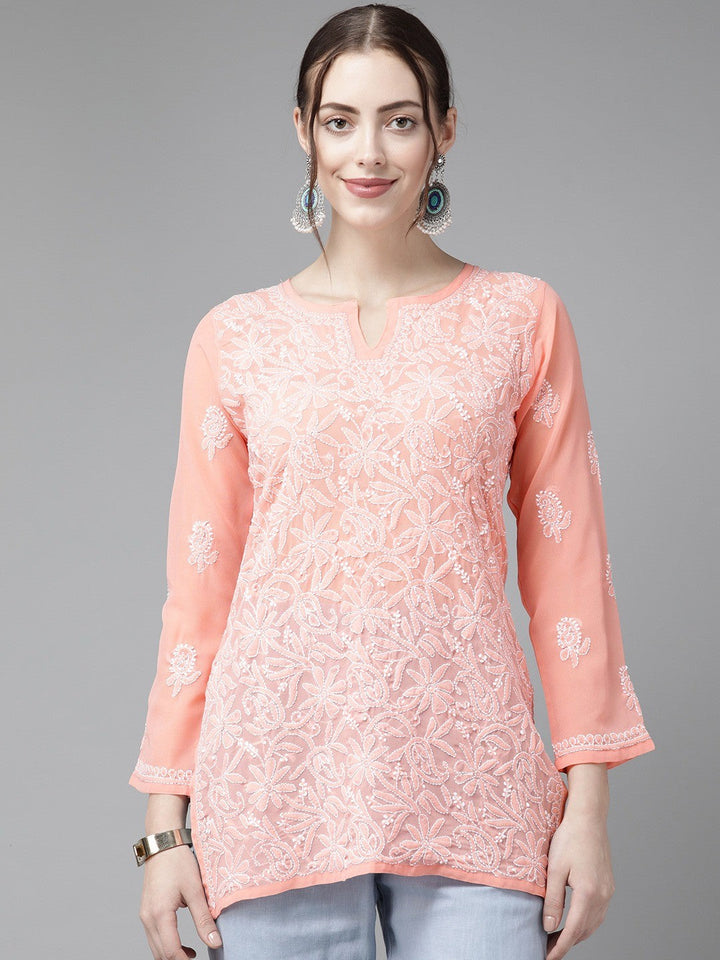 Peach-Straight-Chikan-Kurti-Only