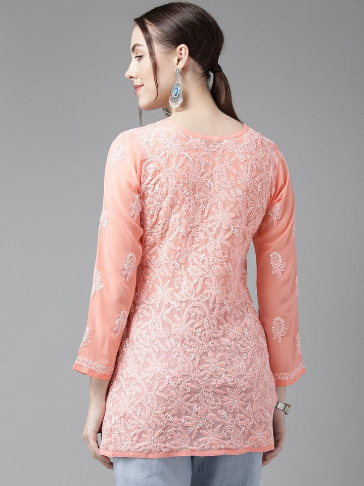 Peach-Straight-Chikan-Kurti-Only