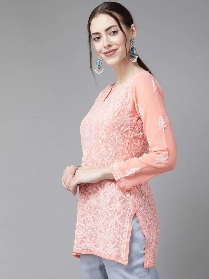 Peach-Straight-Chikan-Kurti-Only