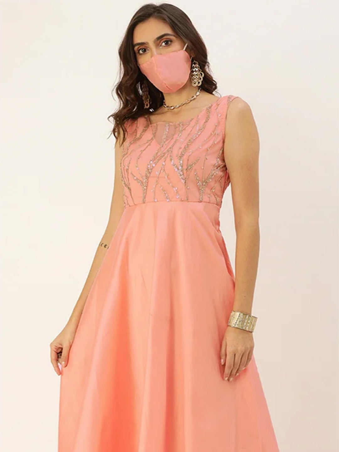 Peach-Taffeta-&-Pink-Embroidered-Gown