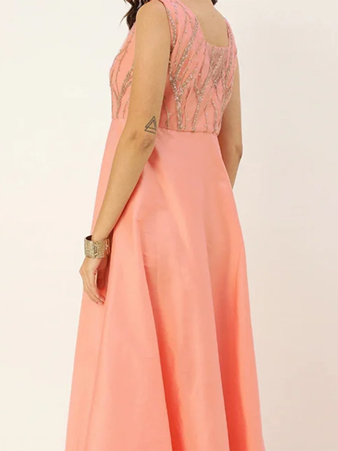Peach-Taffeta-&-Pink-Embroidered-Gown