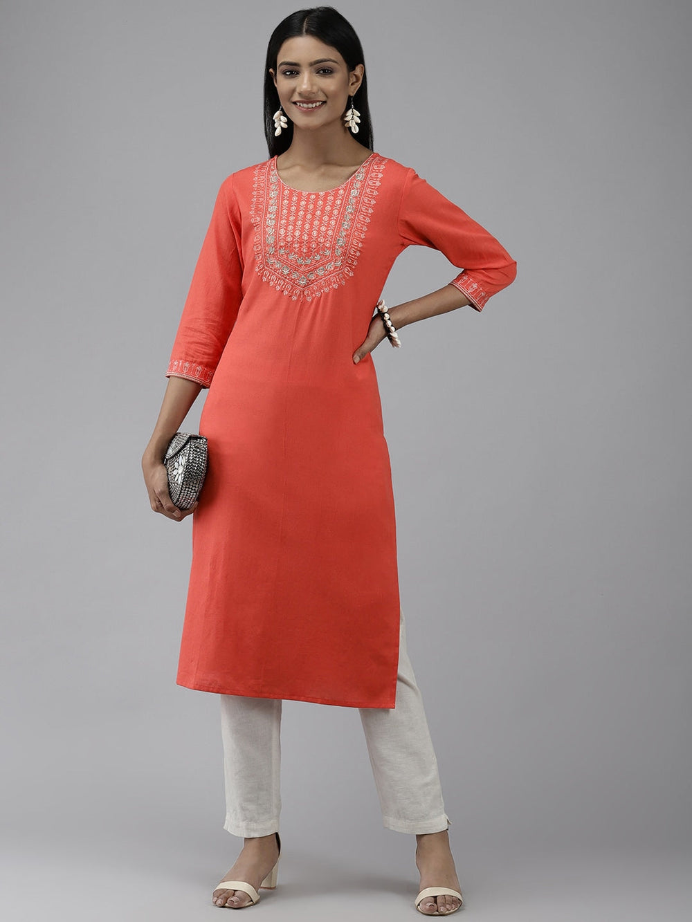 Peach Yoke Design Kurta