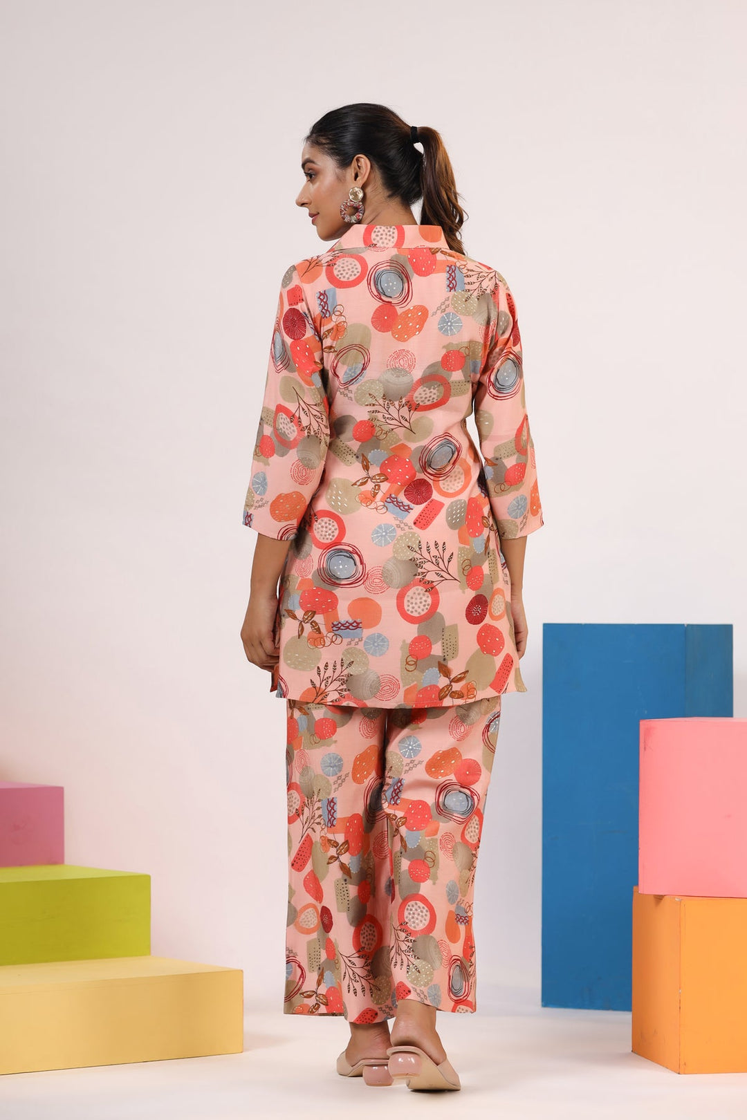 Peach & Orange Printed Cotton Co-Ord Set
