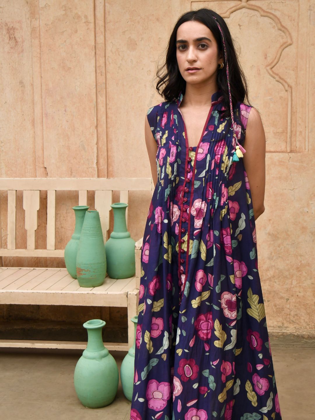 Persian Blue Sleeveless Carnation Shirt Dress