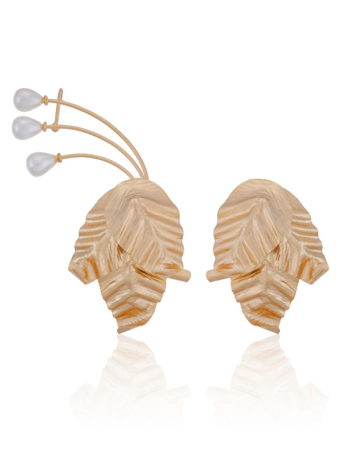 Petal Brass & Pearl 20KT Gold Plated Earring