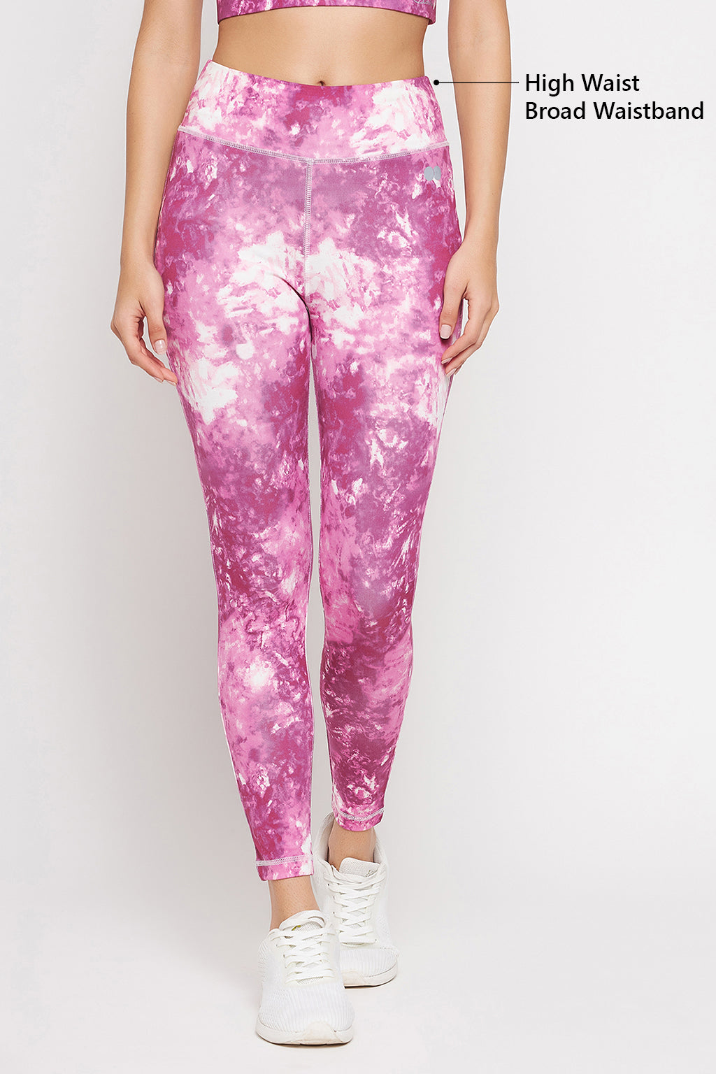 Pink Ankle-Length High-Rise Active Tie-Dye Print Tights