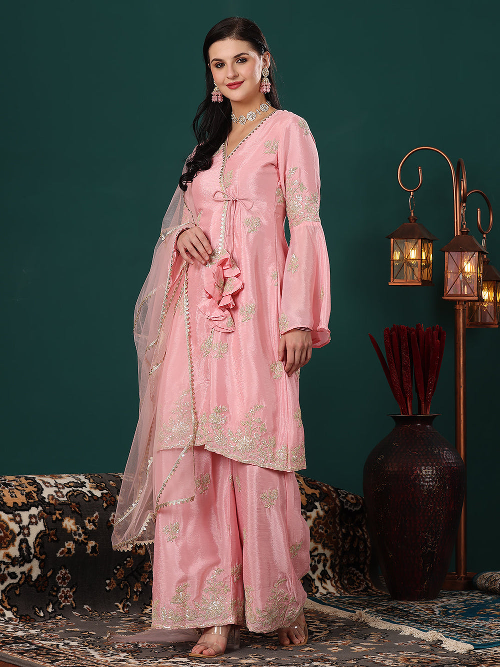 Pink-Chinon-Cord-Work-Angrakha-Style-Salwar-Suit