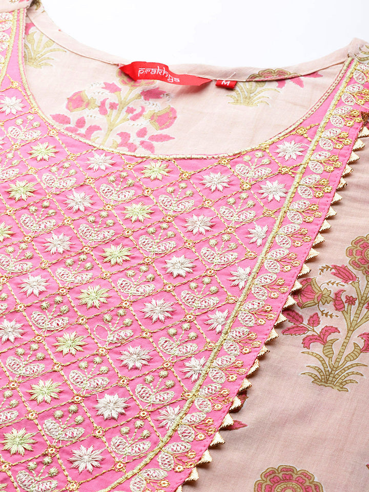 Pink Cotton Bagh Print Straight Kurta Set