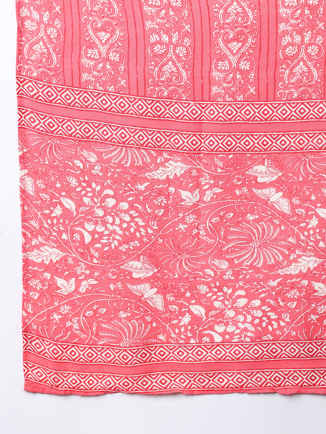 ZERESOUQ-Pink-Cotton-Blend-Floral-Printed-Straight-Kurta-Trouser-With-Dupatta