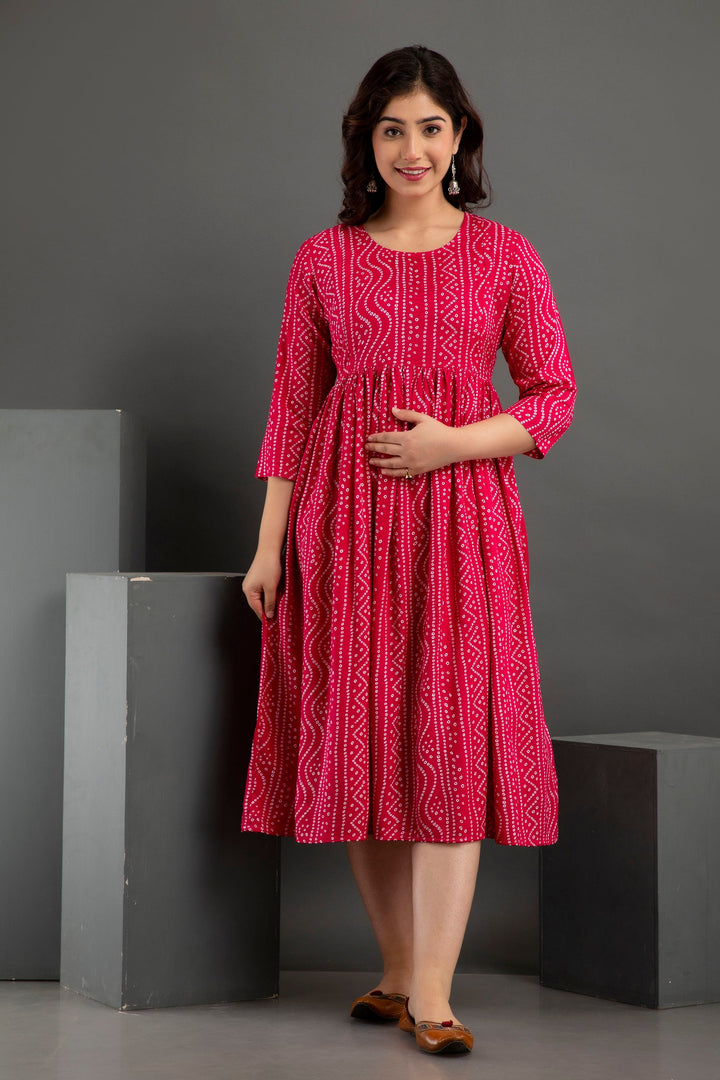 Pink Cotton Printed Maternity  Baby feeding kurta