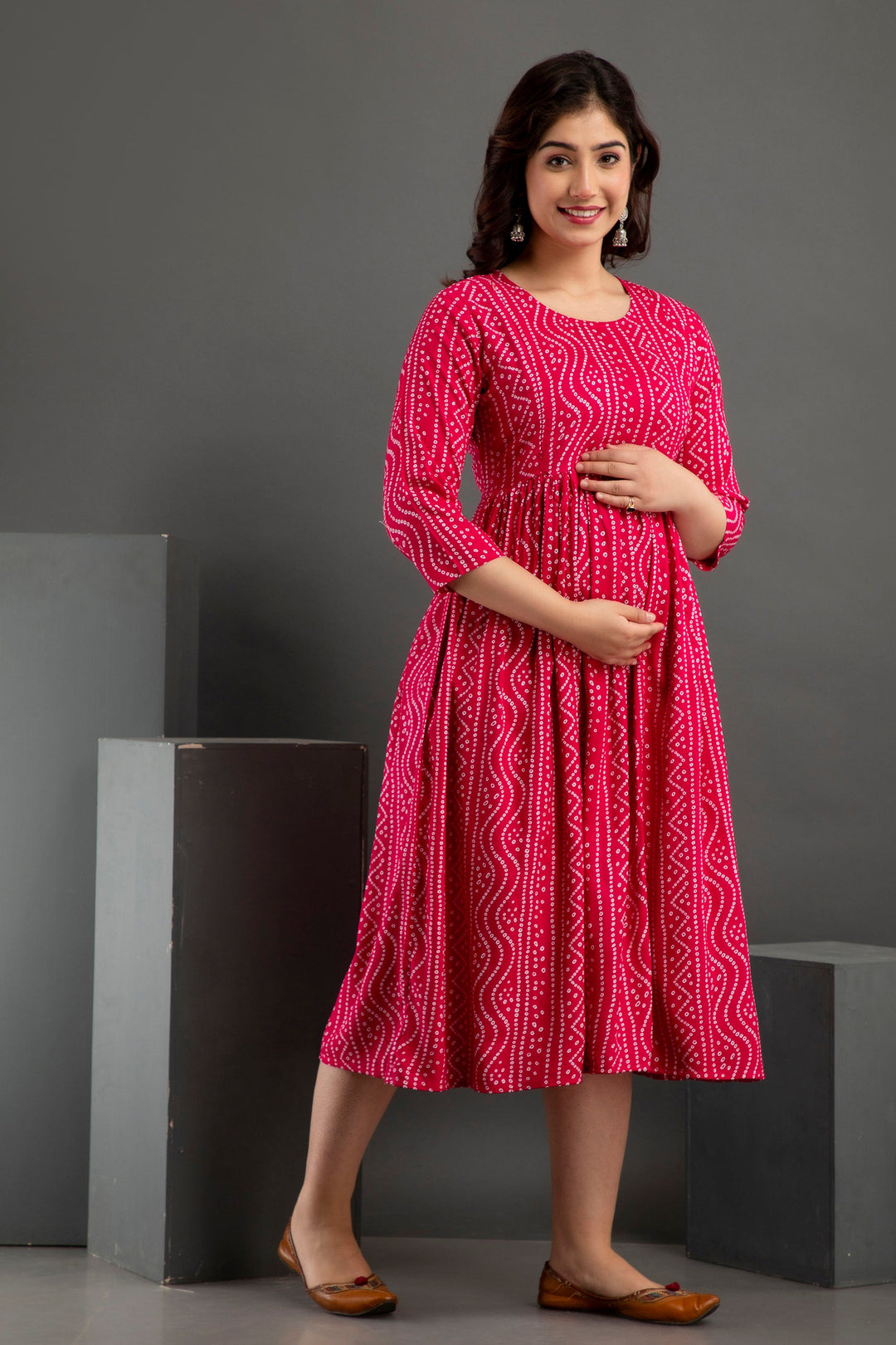 Pink Cotton Printed Maternity  Baby feeding kurta