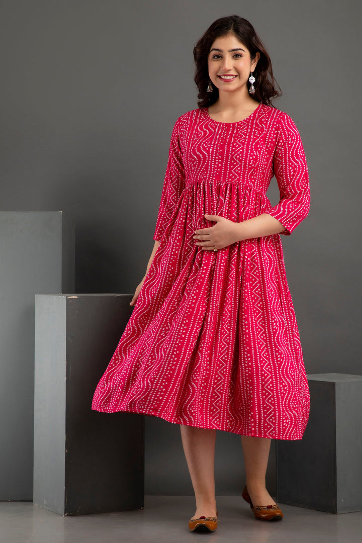 Pink Cotton Printed Maternity  Baby feeding kurta