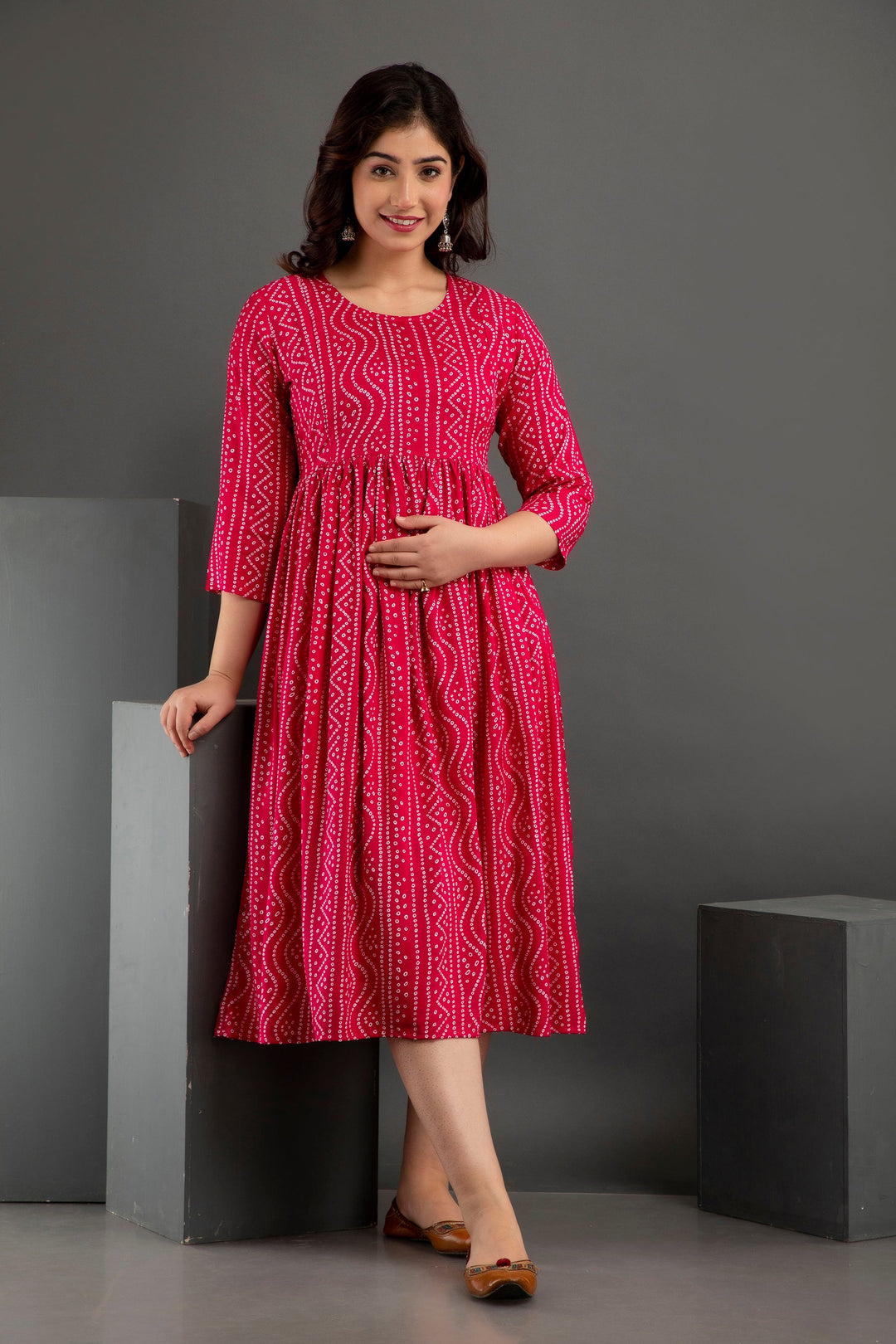 Pink Cotton Printed Maternity  Baby feeding kurta