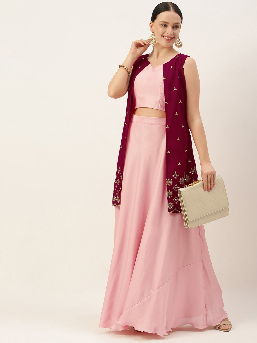 Pink-Embroidered-Indowestern-Set