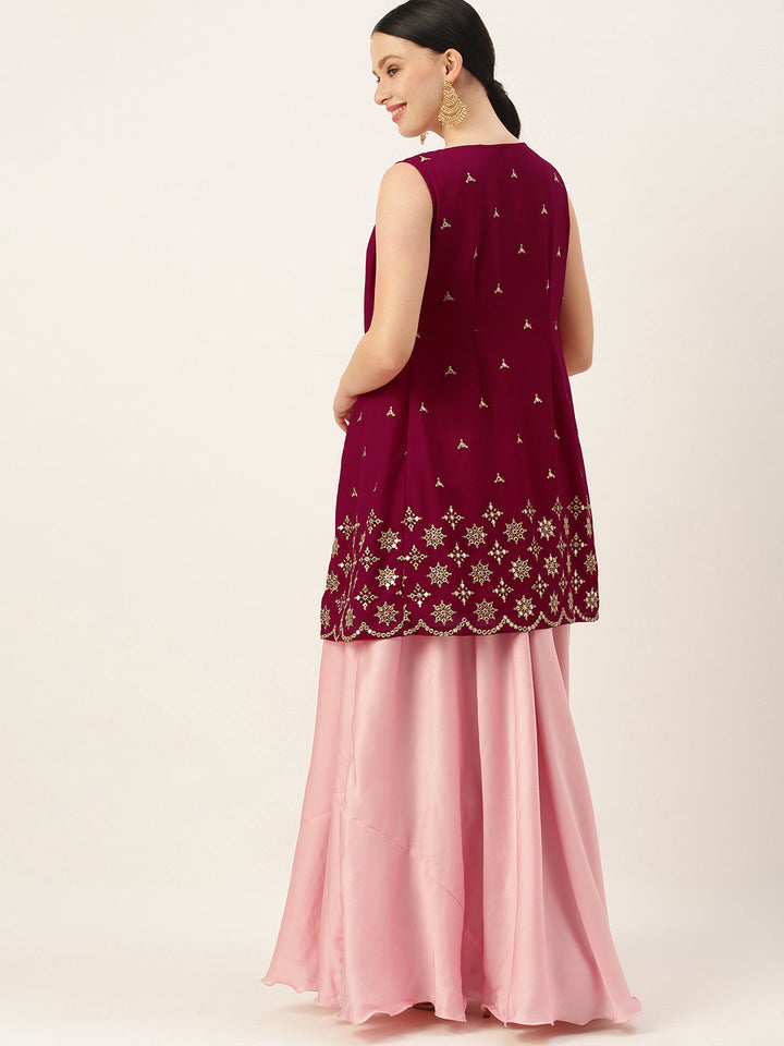 Pink-Embroidered-Indowestern-Set