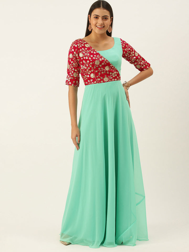 Pink-Embroidered-&-Turquoise-Overlapping-Gown