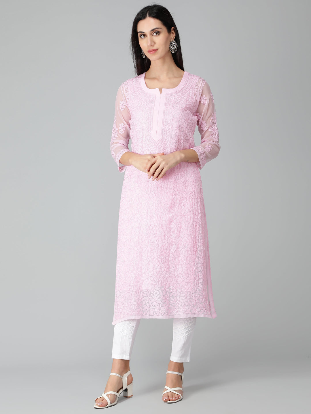 Pink-Georgette-Chikankari-Kurta-with-Slip