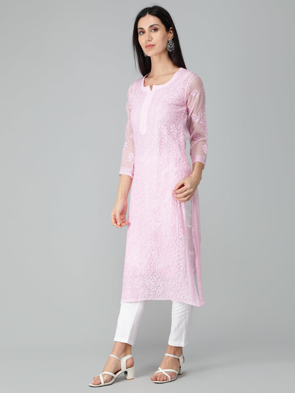 Pink-Georgette-Chikankari-Kurta-with-Slip