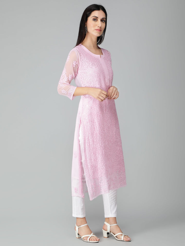 Pink-Georgette-Chikankari-Kurta-with-Slip