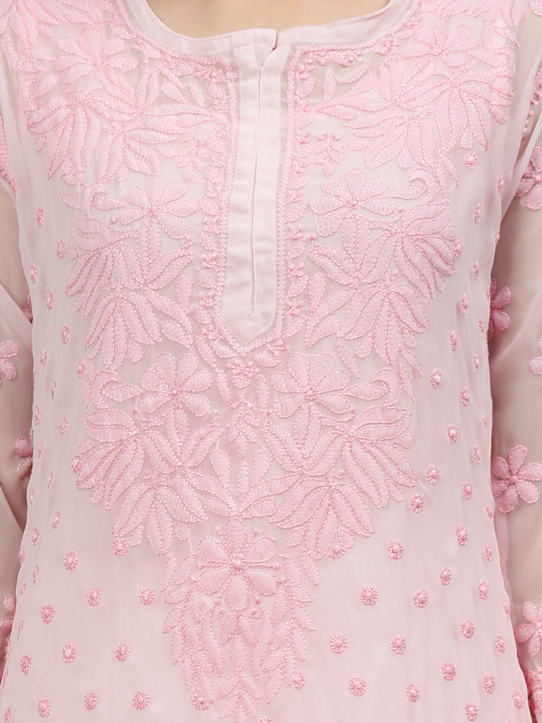 Pink-Georgette-Embroidered-Chikankari-Kurti-with-Slip