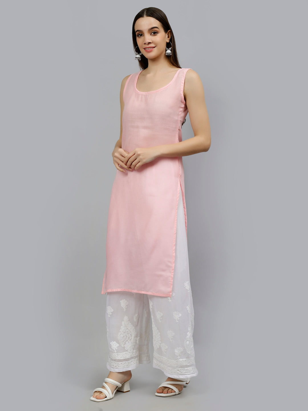 Pink-Georgette-Hand-Embroidered-Chikankari-Kurti