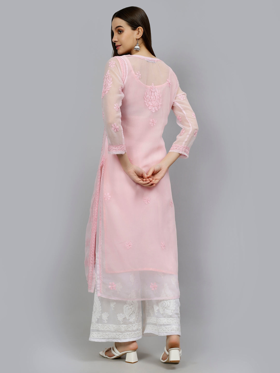 Pink-Georgette-Hand-Embroidered-Chikankari-Kurti