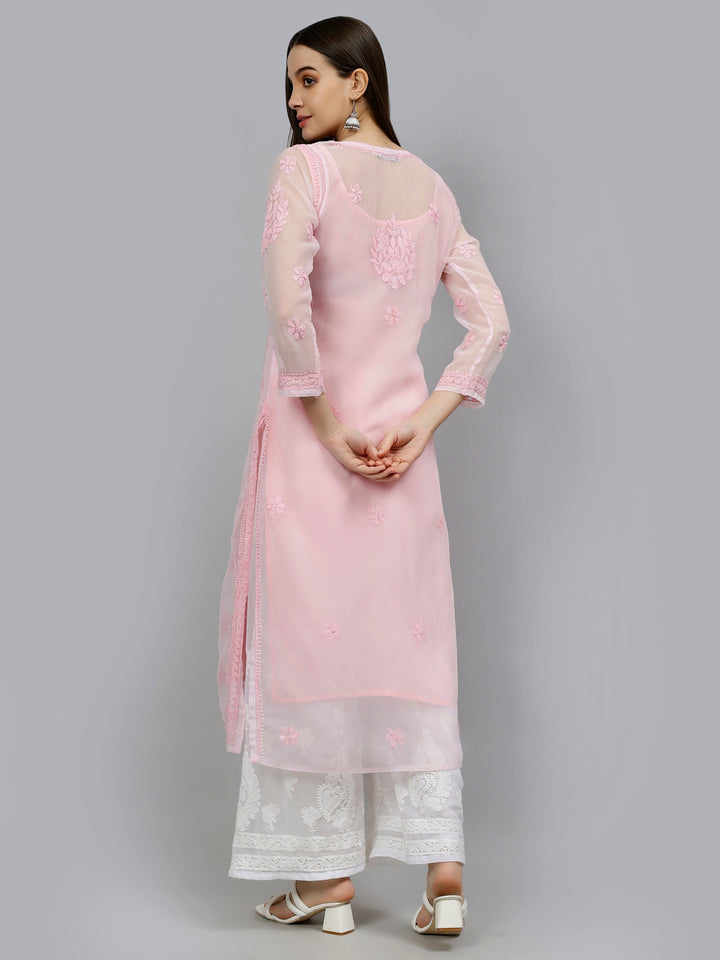 Pink-Georgette-Hand-Embroidered-Chikankari-Kurti