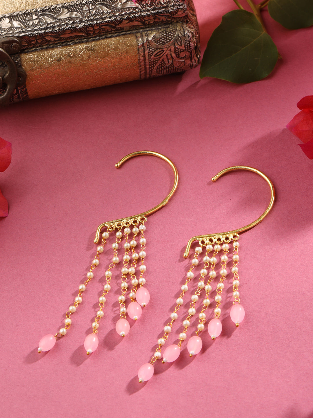 Pink-Gold-Matte-Brass-Cuff-Earrings