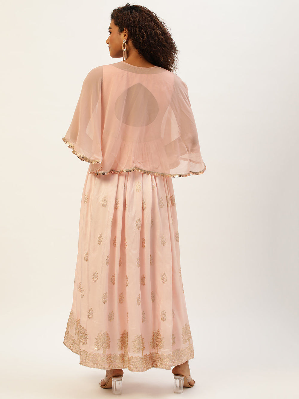 Pink-Jacquard-Viscose-Cape-Gown