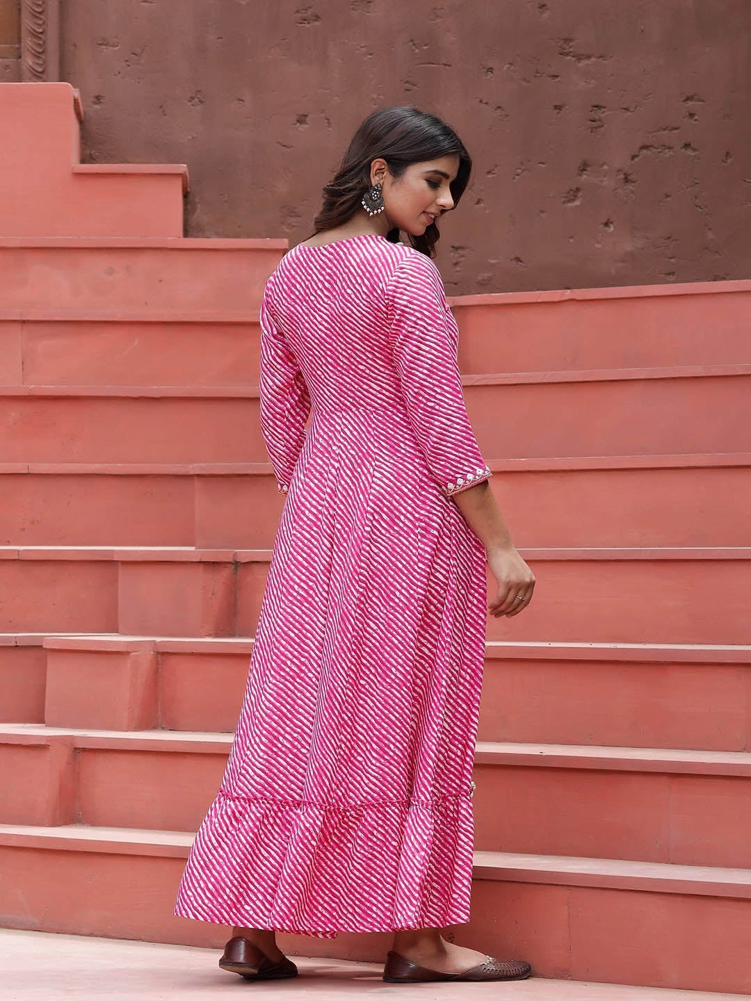 Pink Lehariya Printed Dress