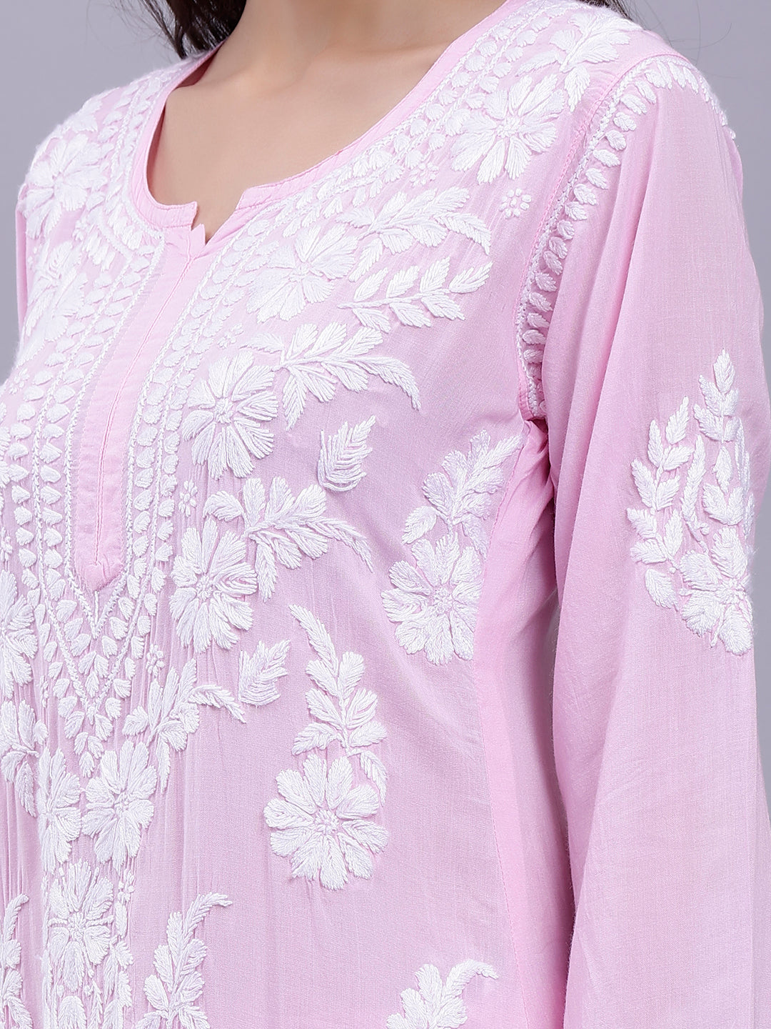 Pink Modal Cotton Chikankari Kurta With Palazzo Set