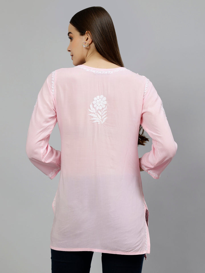 Pink Modal Embroidered Lucknowi Chikankari Short Tunic