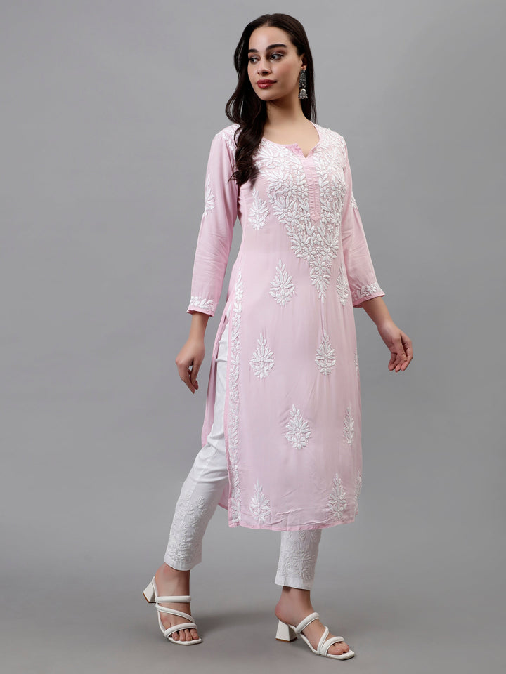 Pink-Modal-Hand-Embroidered-Chikankari-Kurta