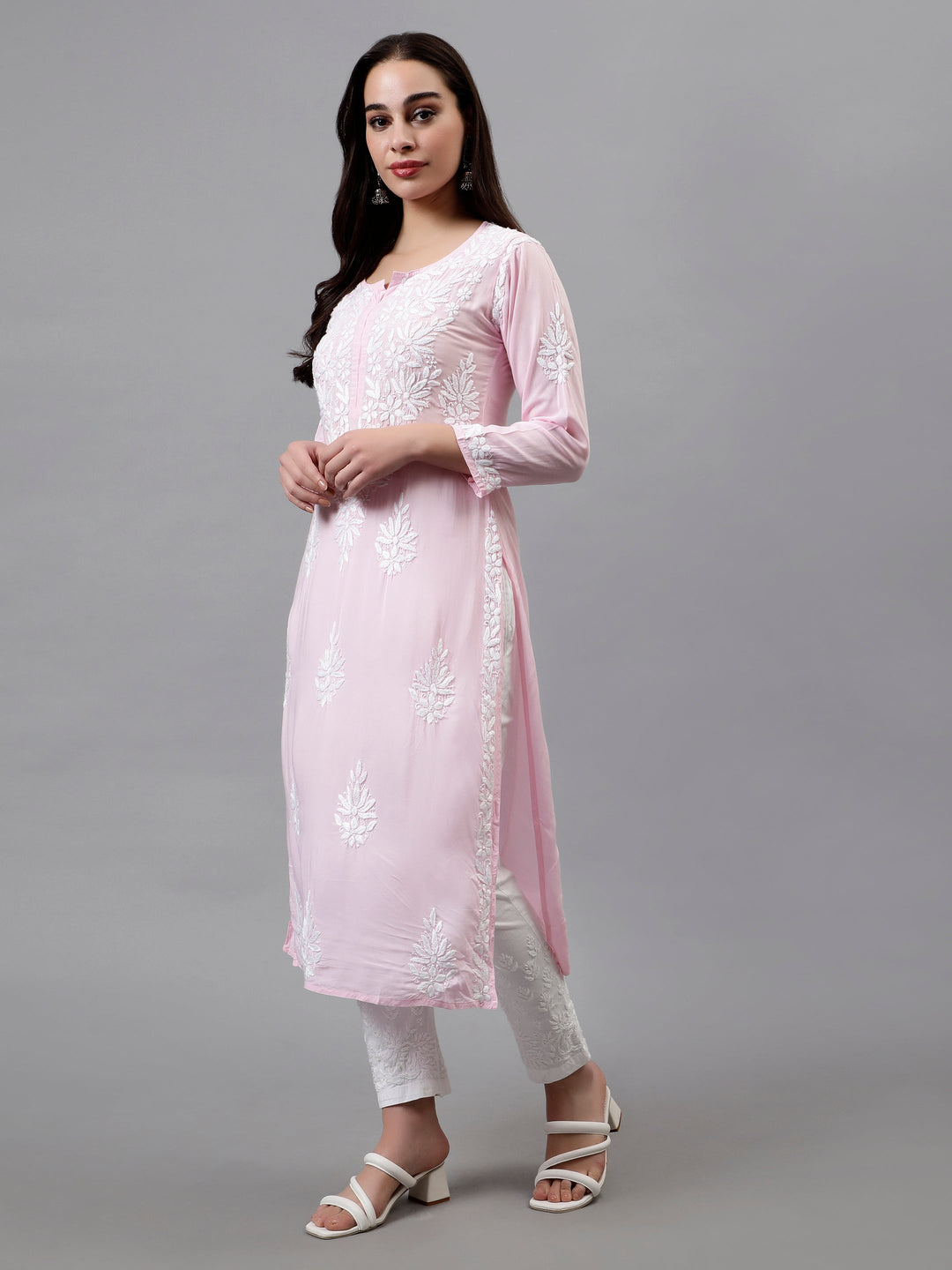 Pink-Modal-Hand-Embroidered-Chikankari-Kurta