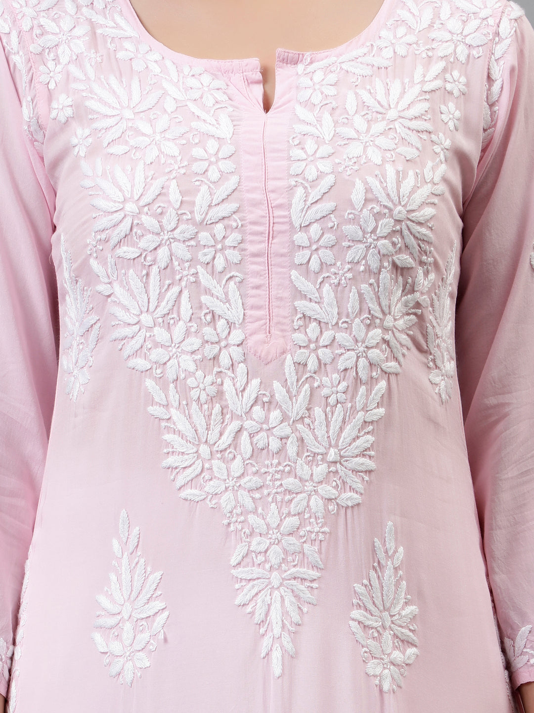 Pink-Modal-Hand-Embroidered-Chikankari-Kurta