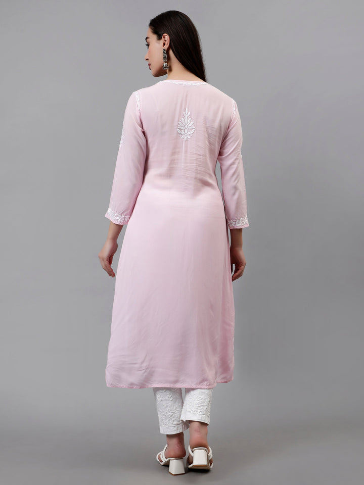 Pink-Modal-Hand-Embroidered-Chikankari-Kurta