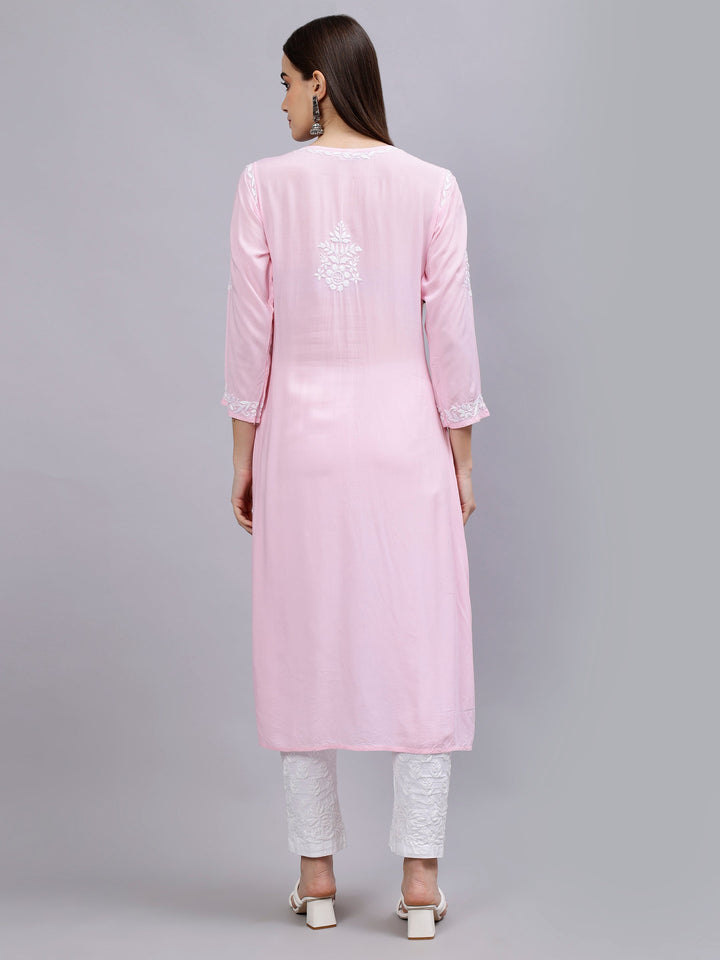 Pink-Modal-Hand-Embroidered-Chikankari-Kurti