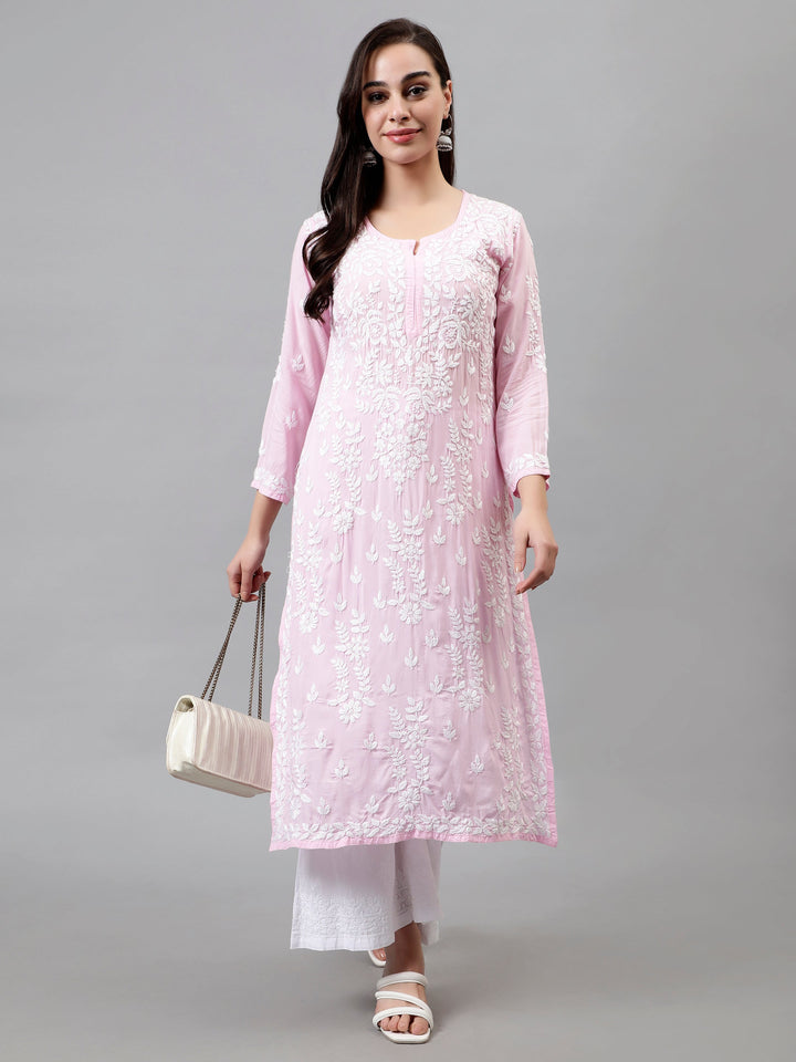 Pink-Modal-Hand-Embroidered-Lucknowi-Chikankari-Kurti