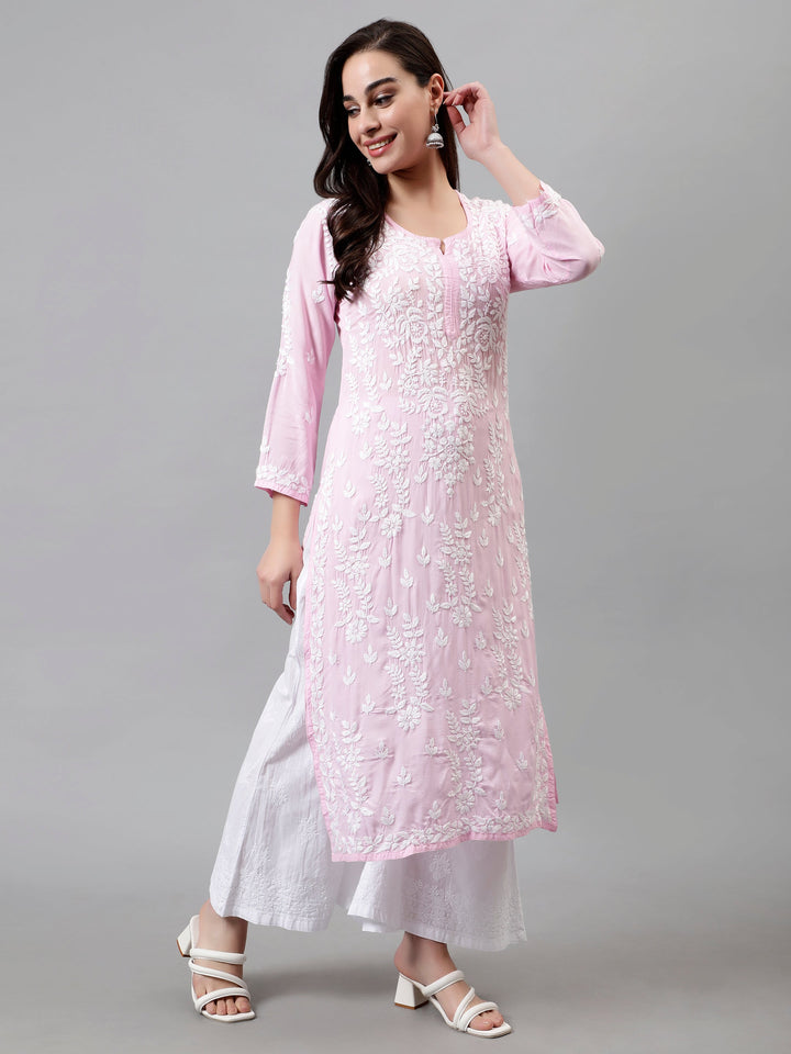 Pink-Modal-Hand-Embroidered-Lucknowi-Chikankari-Kurti