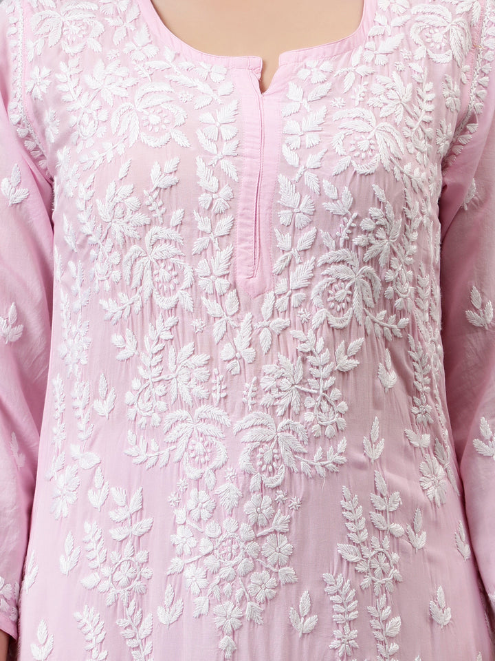 Pink-Modal-Hand-Embroidered-Lucknowi-Chikankari-Kurti