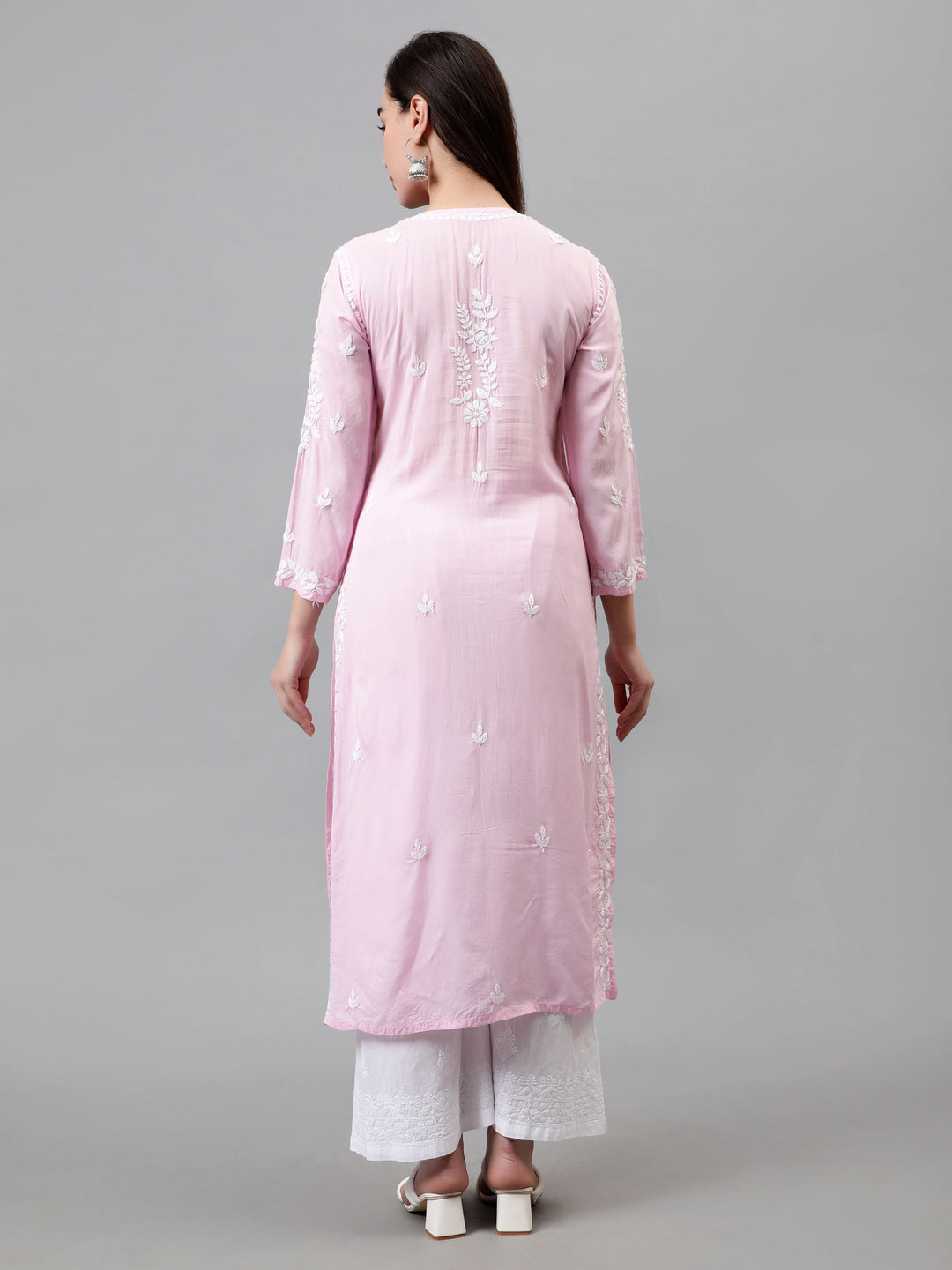 Pink-Modal-Hand-Embroidered-Lucknowi-Chikankari-Kurti