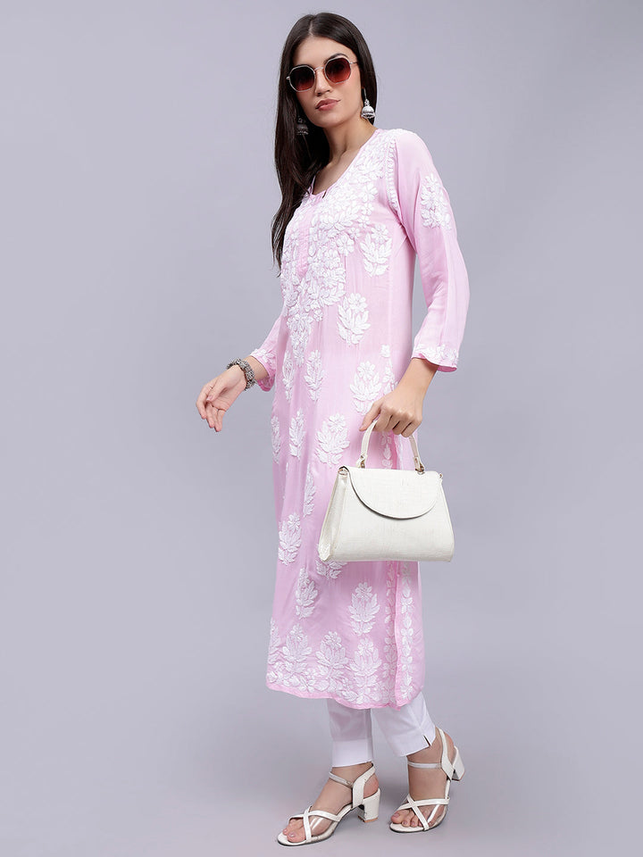 Pink Modal Handwoven Chikankari Kurti