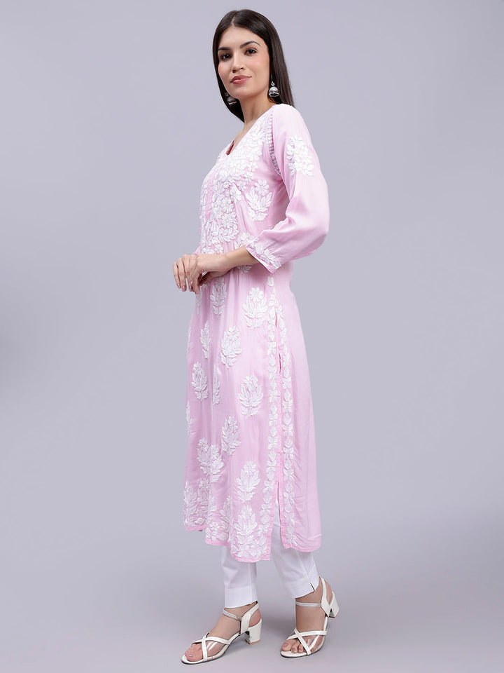 Pink Modal Handwoven Chikankari Kurti